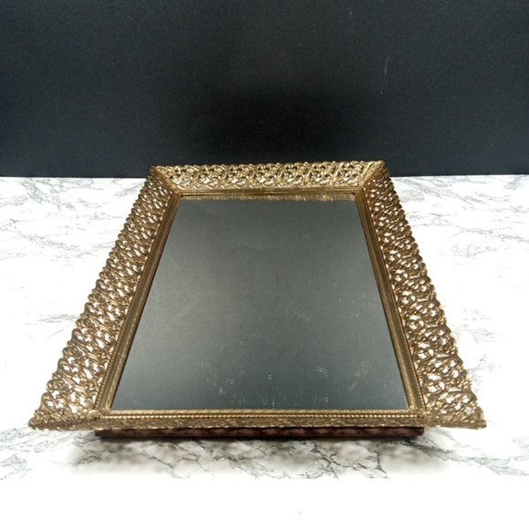 Hollywood Regency Filigree Ormolu Vanity Tray Mid Century - Picture 3 of 6